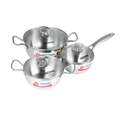 BỘ NỒI + QUÁNH CONE INOX 304 BA LỚP NẮP KIẾNG BẾP TỪ TICOOK OVAL LITE